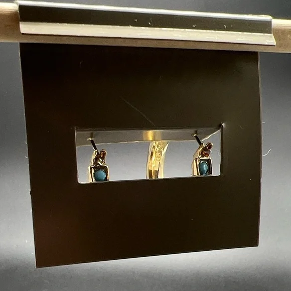Carolee Gold-Tone Turquoise Seed Bead Hoop Earrings 1” NEW